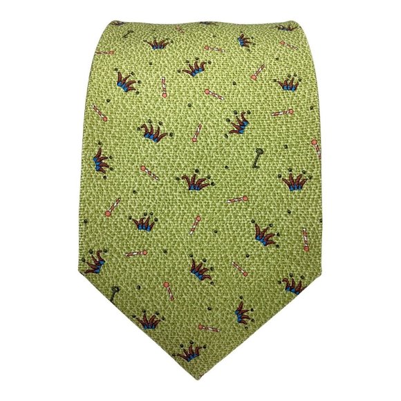 BVLGARI 7Fold Green Joker Hat Key Candy Silk Tie Made In Italy 59